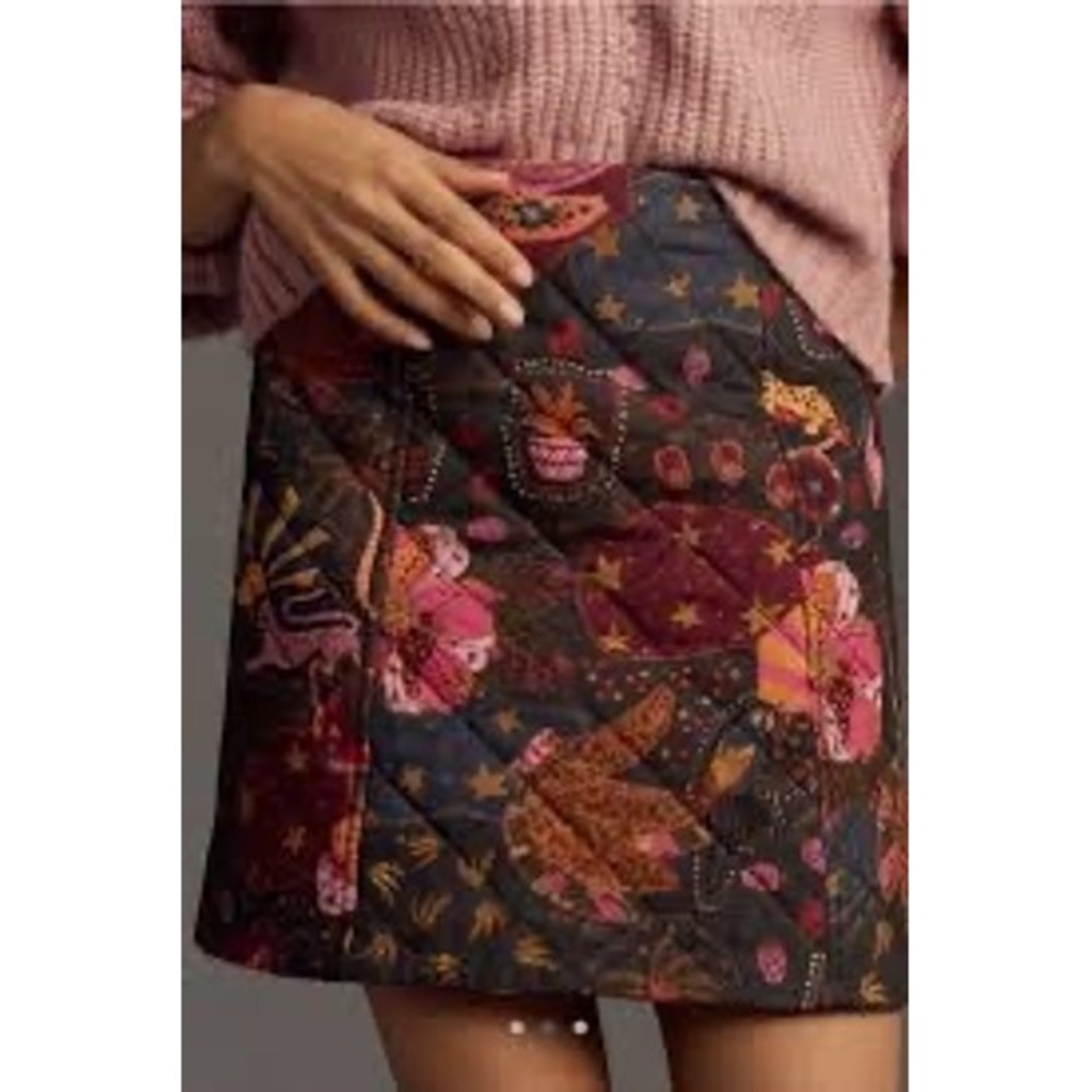 Farm Rio for Anthropologie Quilted Tropical Mini Skirt Size L NWT Sold Out